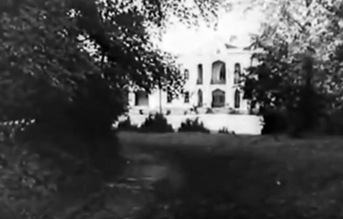 В далеке виден дворец Чапских в Прилуках . Кадр из фильма «Лесная быль», 1926 г. Реж: Юрий Тарич.